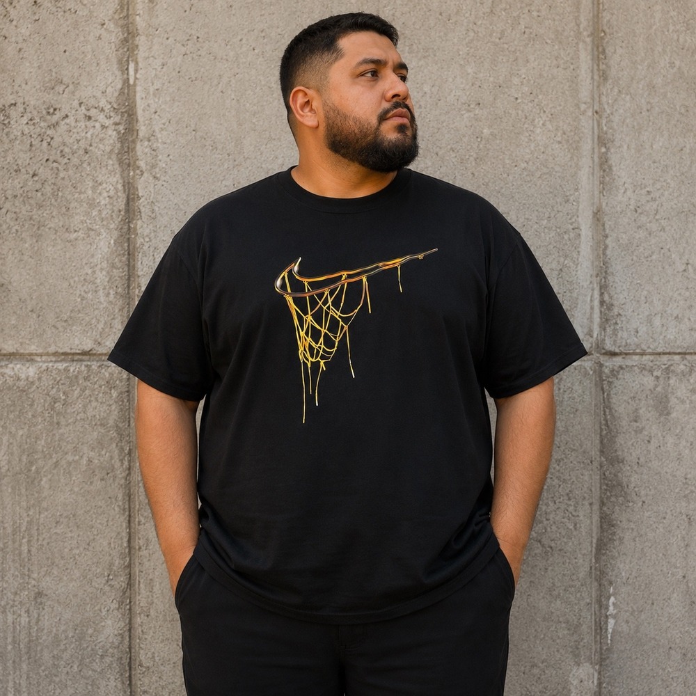 Nike T-Shirt Mens XXL Black Loose Fit Basketball Swoosh Net Graphic The Nike Tee